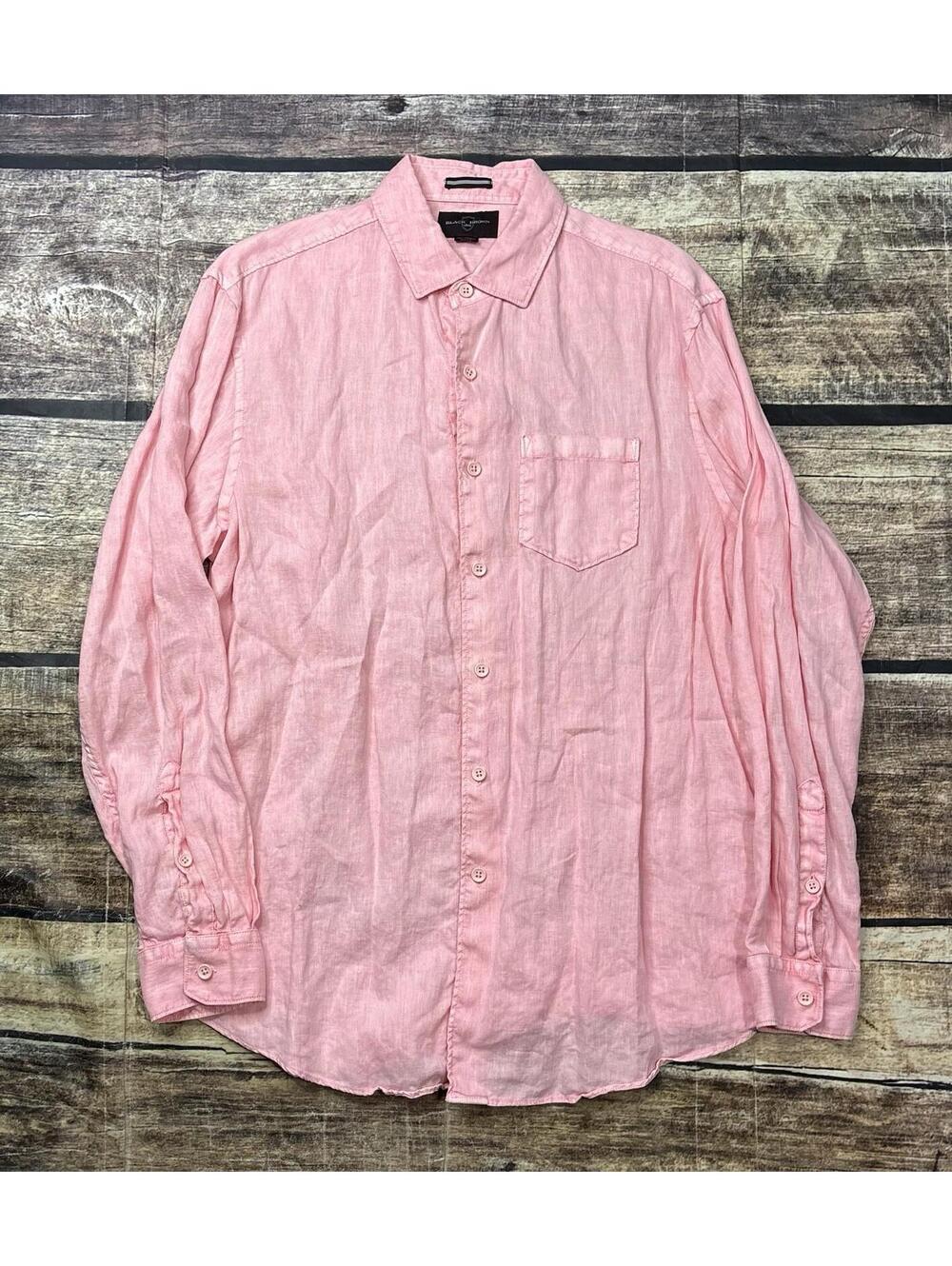 Black Brown 1826 Shirt Mens Large Linen Pink Button Down Pocket